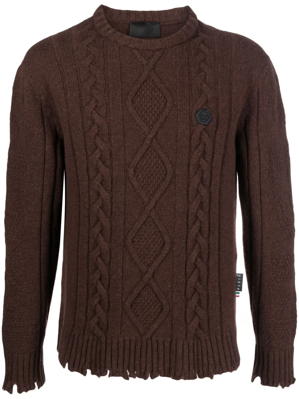 Philipp Plein distressed cable-knit jumper | Brown | Image 1