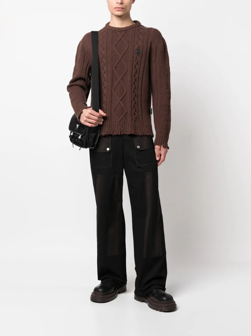 Philipp Plein Kabelgebreide trui - Bruin