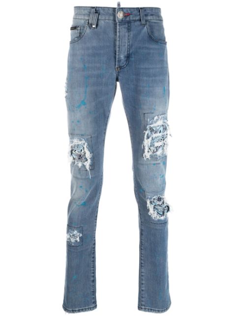 Philipp Plein ripped-detail slim-cut jeans Men