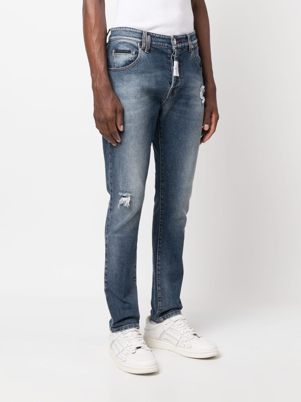 Shop Philipp Plein Ripped-detail Skinny Jeans In Blau