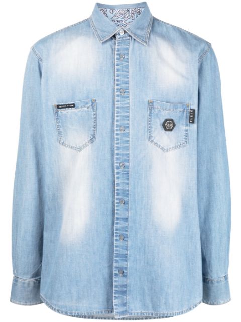 Philipp Plein rhinestone skull-print denim shirt Men