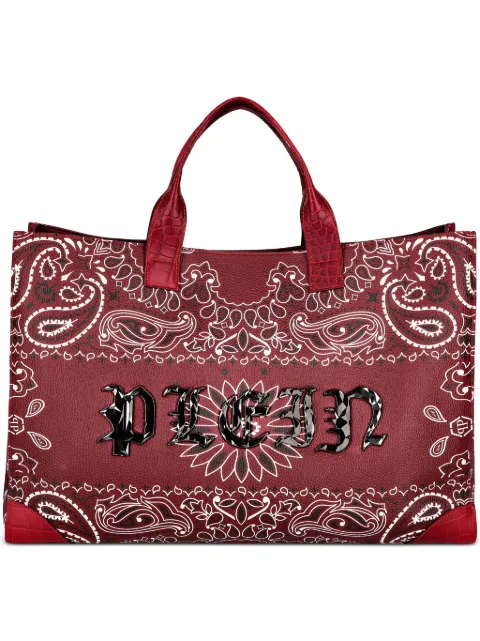 Philipp Plein logo-plaque leather tote bag