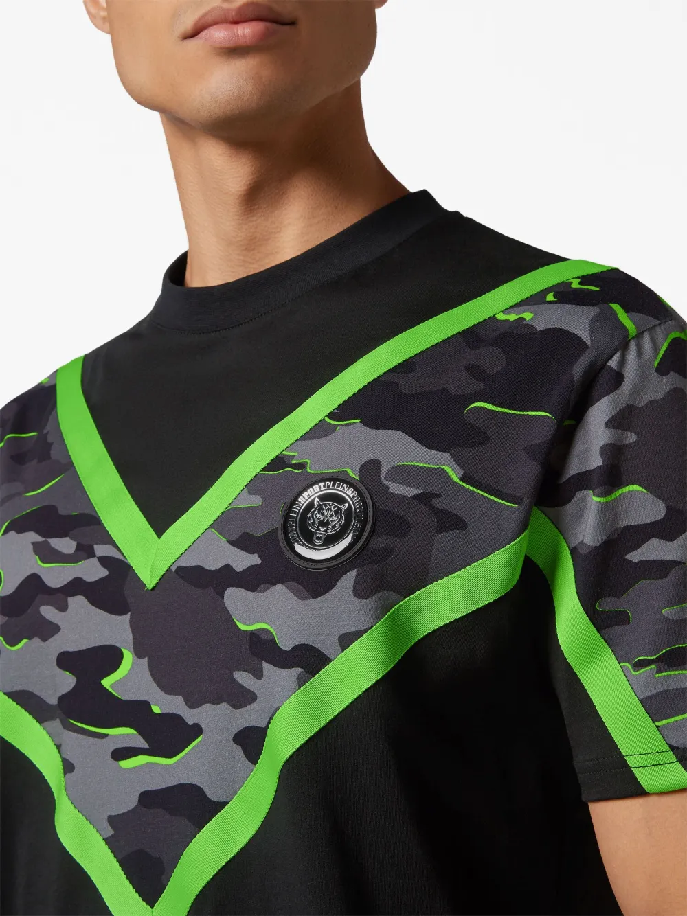 Shop Plein Sport Ss Neon Amazon Edition Camouflage-print T-shirt In Black