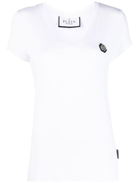 Philipp Plein logo-patch V-neck T-shirt Women