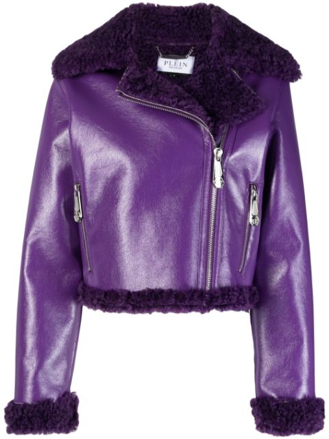 Philipp Plein faux shearling-trim biker jacket Women