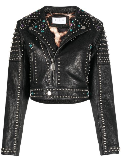 Philipp Plein studded leather biker jacket Women