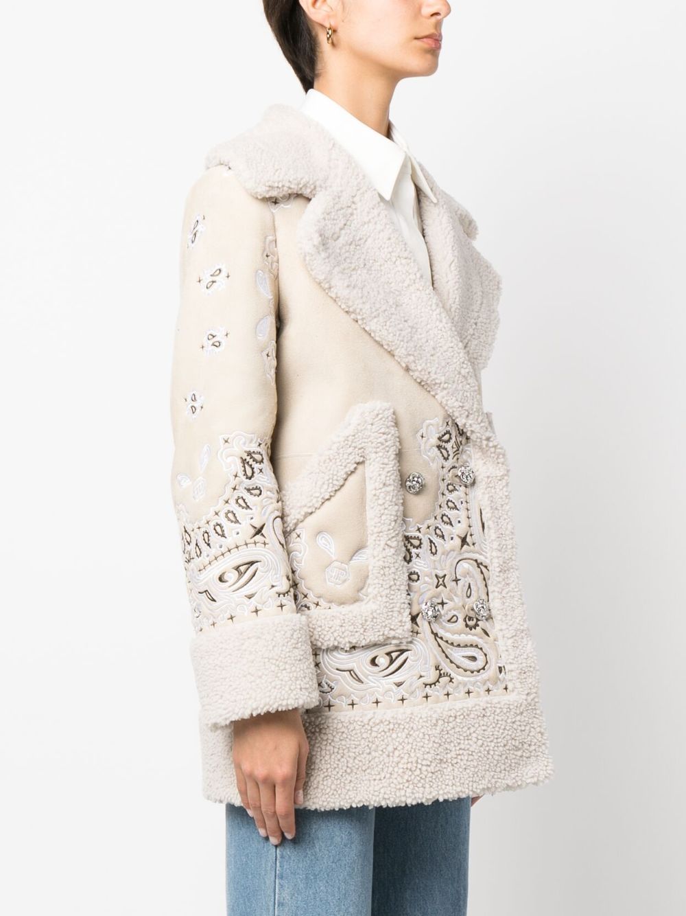 Philipp Plein embroidered-paisley shearling coat Women