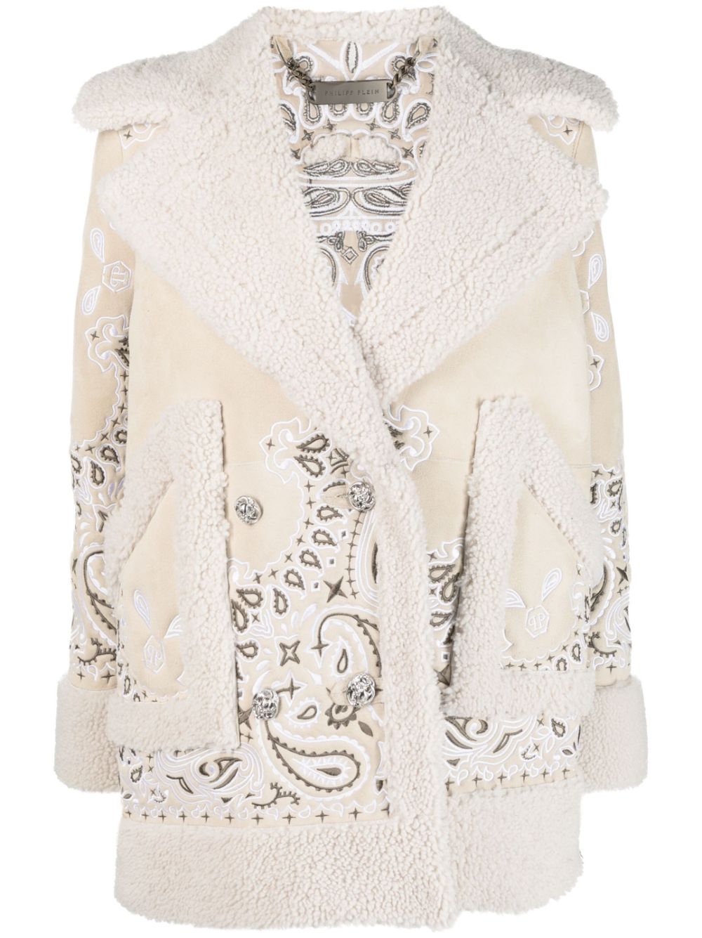 Image 1 of Philipp Plein embroidered-paisley shearling coat