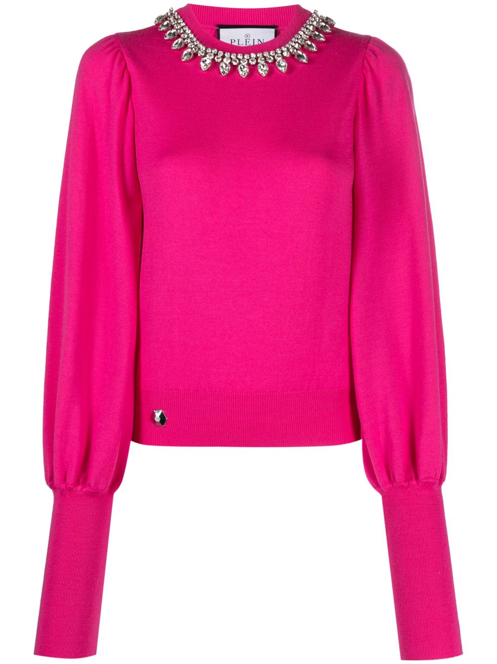 Philipp Plein Crystal-embellished Wool Knitted Jumper In Pink
