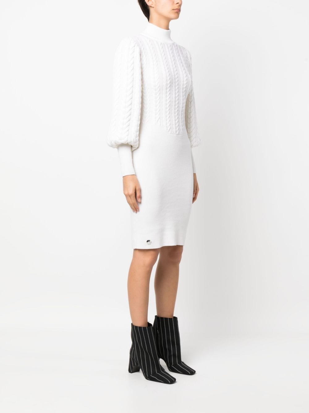 Shop Philipp Plein Cable-knit High-neck Dress In White
