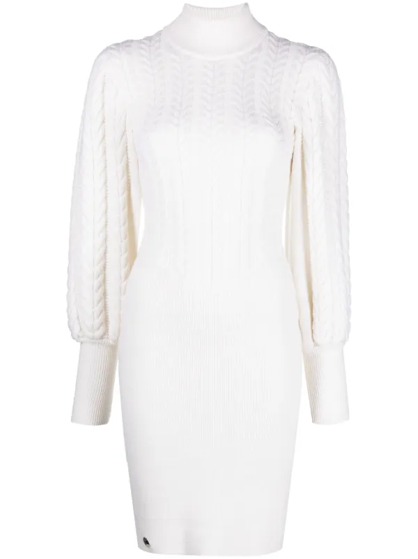 white high neck knit dress Philipp Plein cable-knit high-neck | regulating qualities