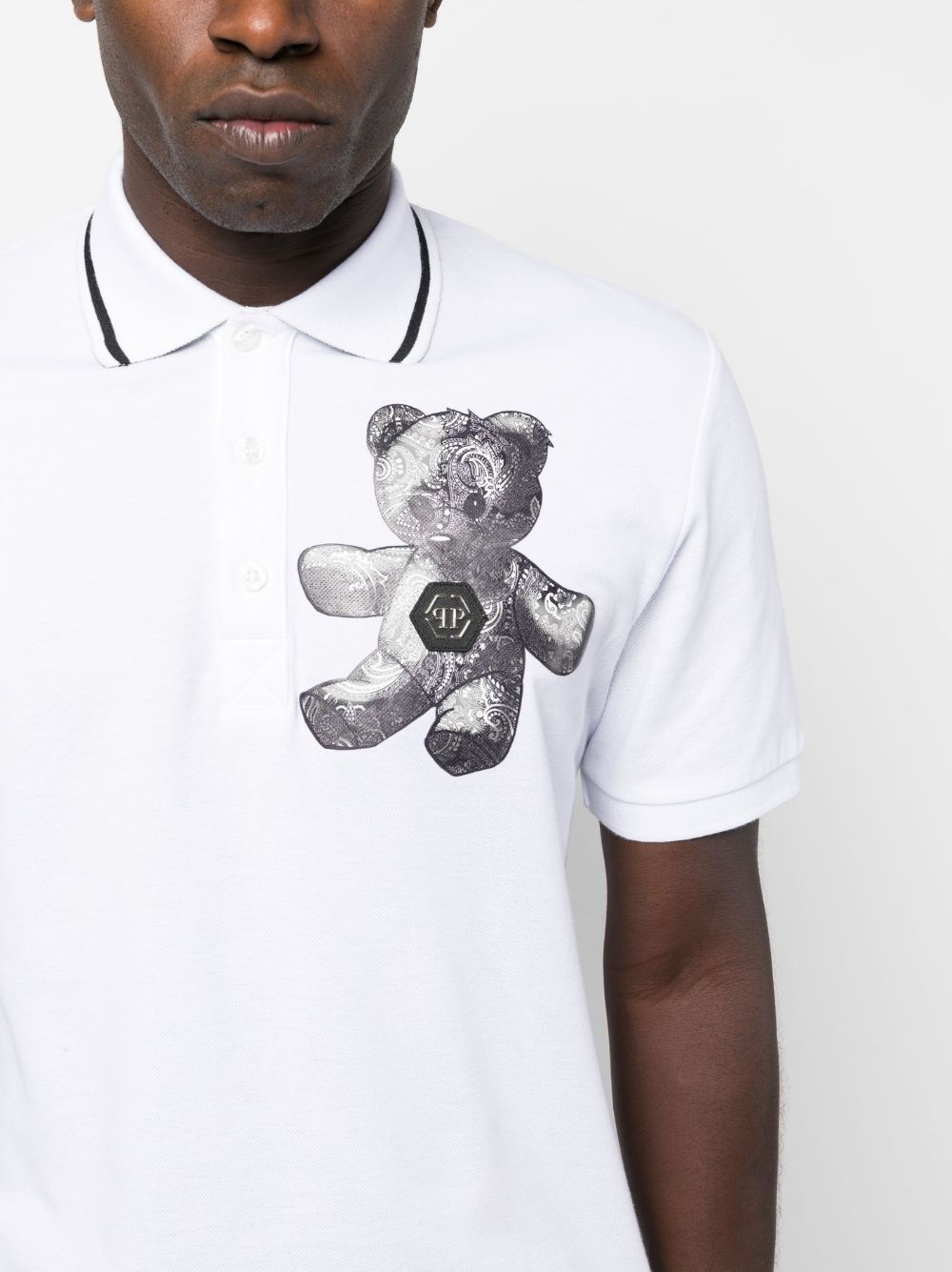 Shop Philipp Plein Paisley Teddy Bear Polo Shirt In White