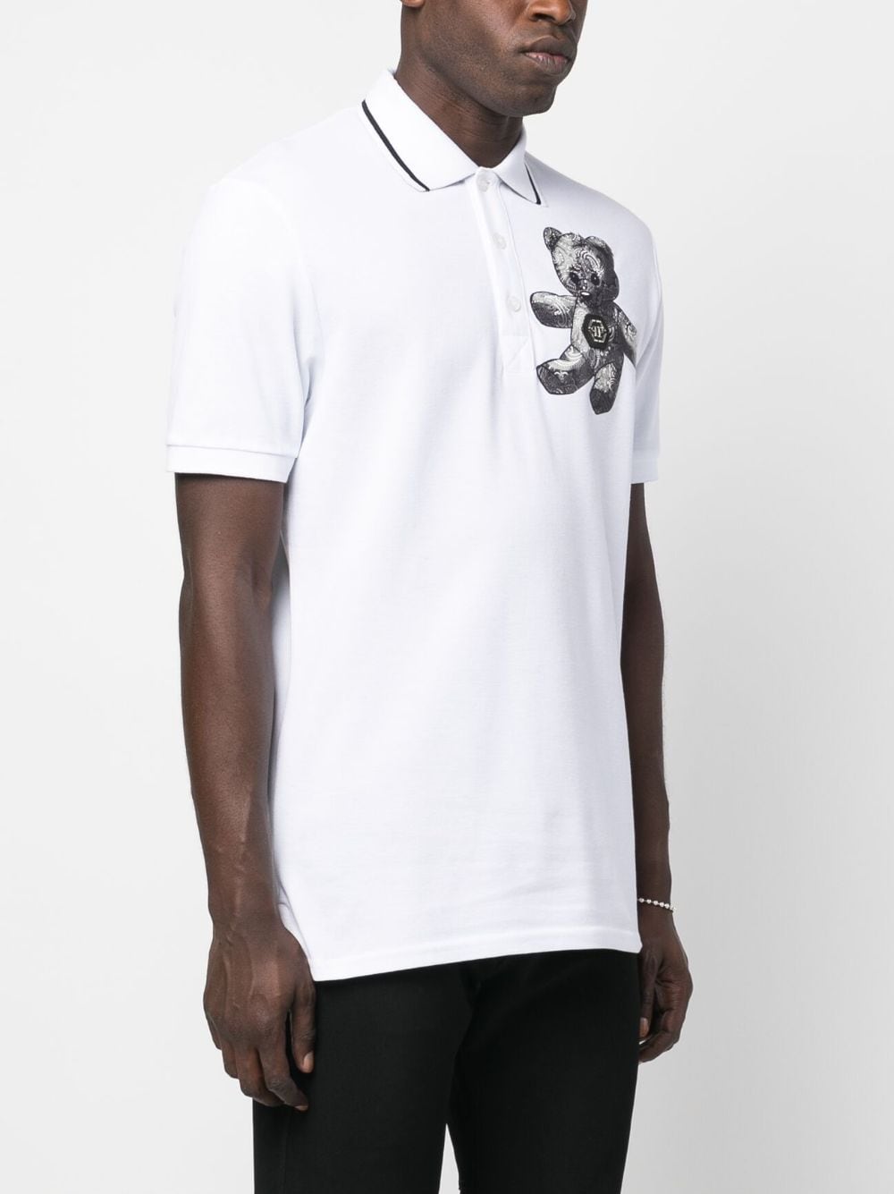 Shop Philipp Plein Paisley Teddy Bear Polo Shirt In White