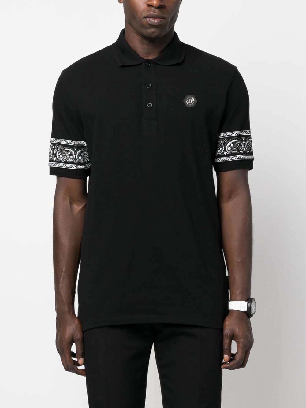 Affordable Philipp Plein bandana-print short-sleeved polo shirt Men