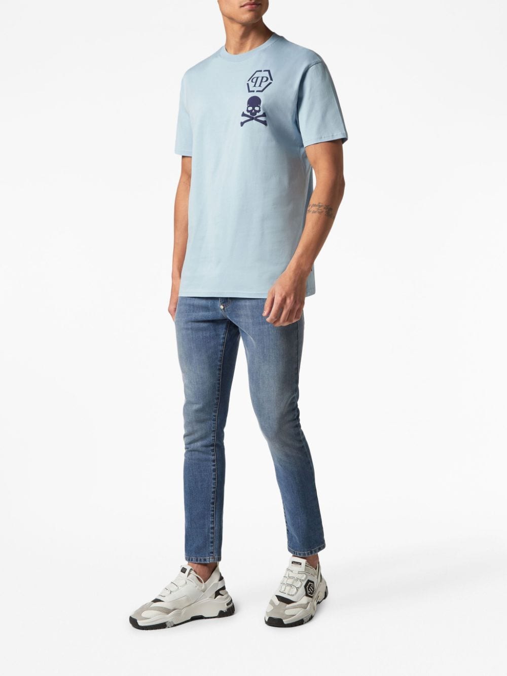 Shop Philipp Plein Logo-print Cotton T-shirt In Blue