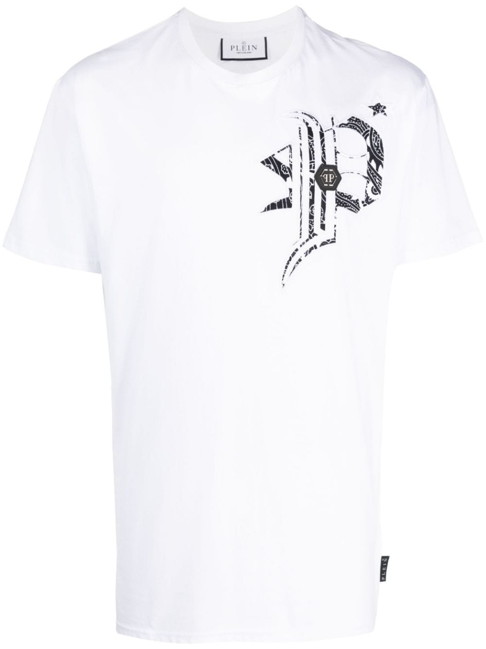 Shop Philipp Plein Ss Gothic Plein Round-neck T-shirt In White