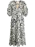Cala de la Cruz botanical-print button-up v-neck dress - Neutrals