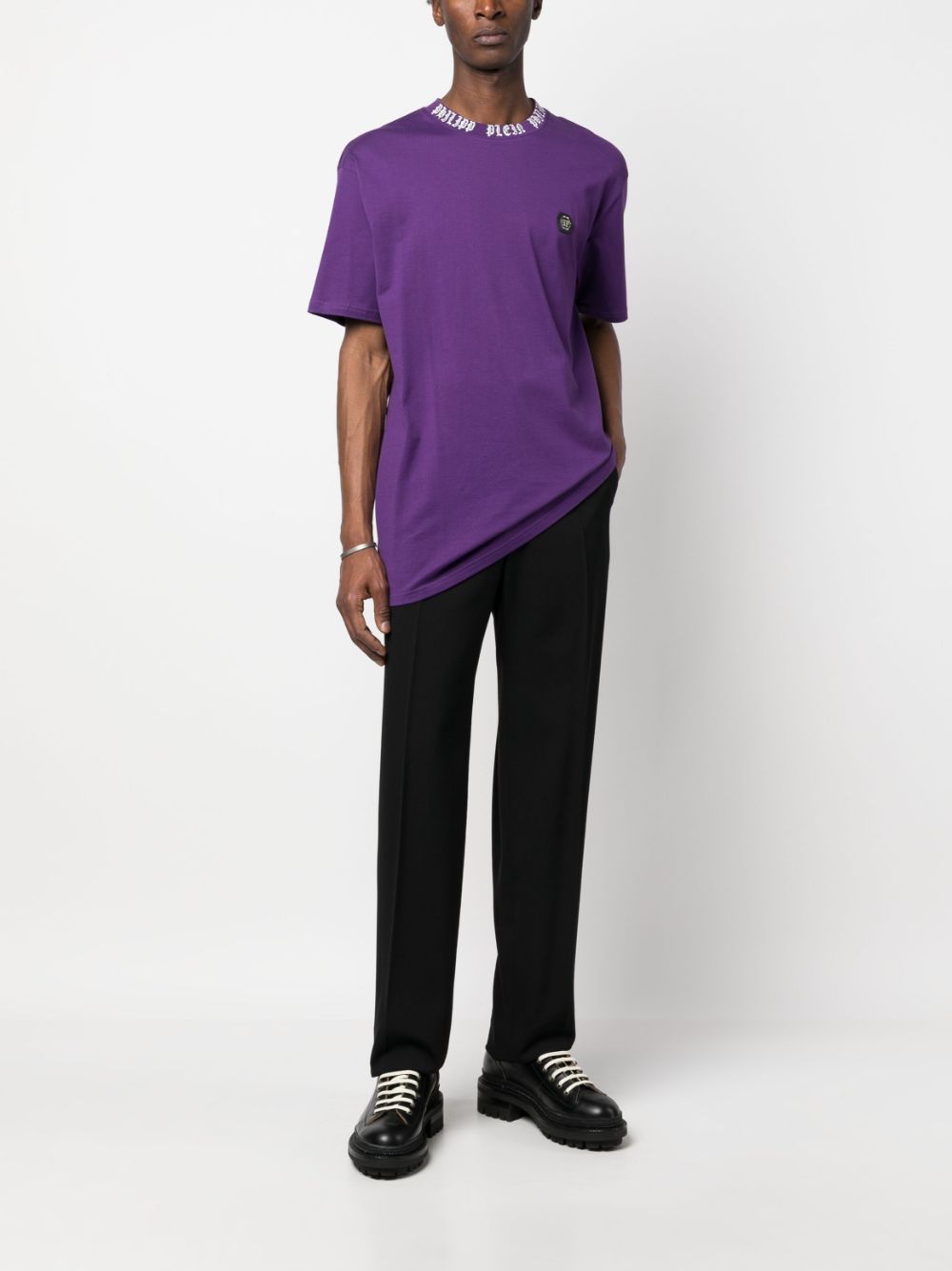 Shop Philipp Plein Logo-print Crew-neck T-shirt In Purple