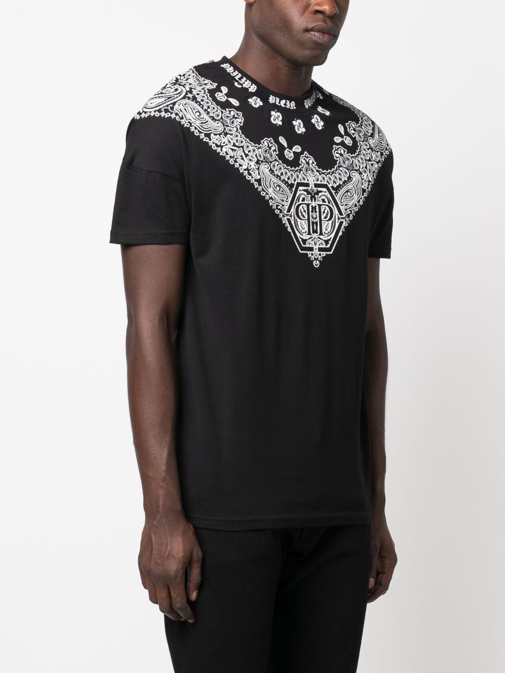 Shop Philipp Plein Ss Paisley-print Round-neck T-shirt In Black