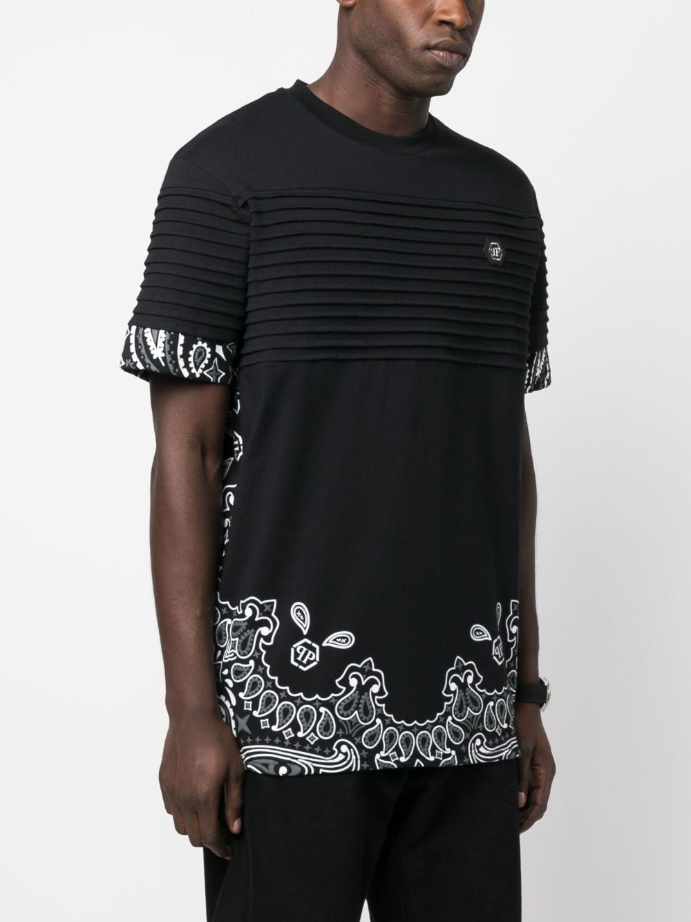 Shop Philipp Plein Bandana-print Ribbed T-shirt In Black