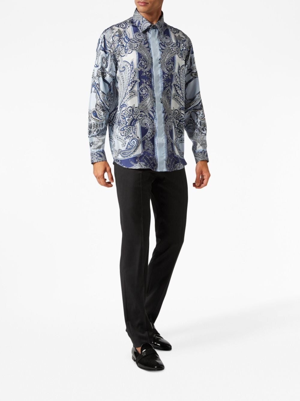 Shop Philipp Plein Paisley-print Silk Shirt In Blue