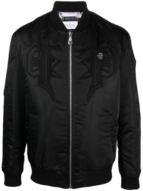 Philipp Plein logo-embroidered satin bomber jacket Men