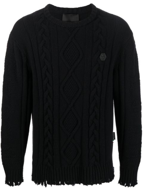 Philipp Plein cable-knit distressed-finish jumper Men