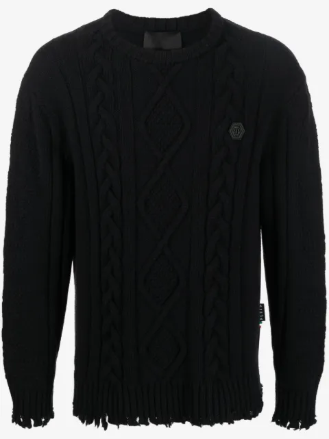 Philipp Plein cable-knit distressed-finish jumper