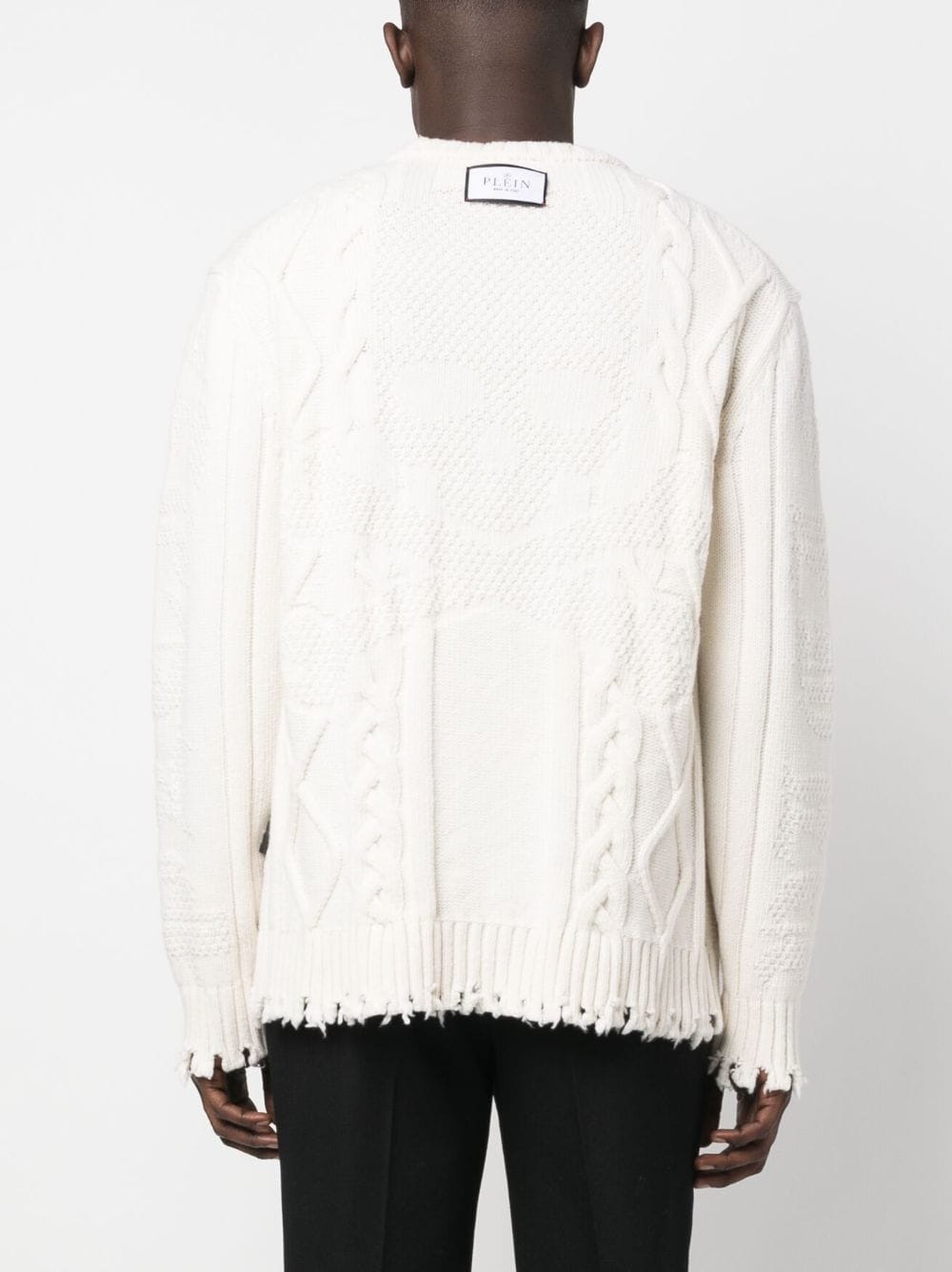 Shop Philipp Plein Cable-knit Distressed-finish Jumper In White