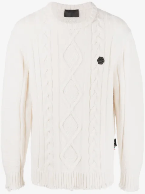 Philipp Plein cable-knit distressed-finish jumper