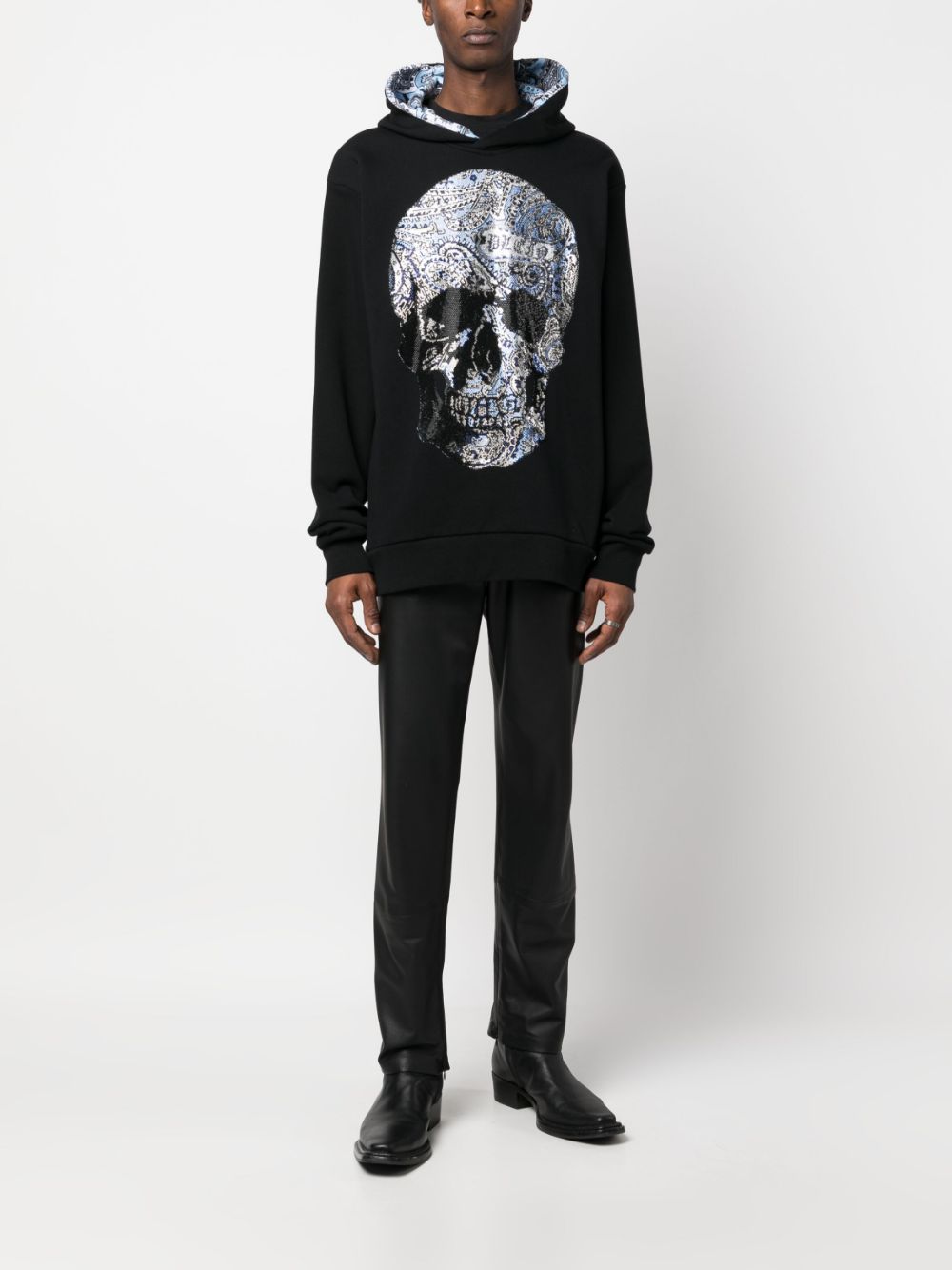Shop Philipp Plein Rhinestone-embellished Skull Hoodie In Black