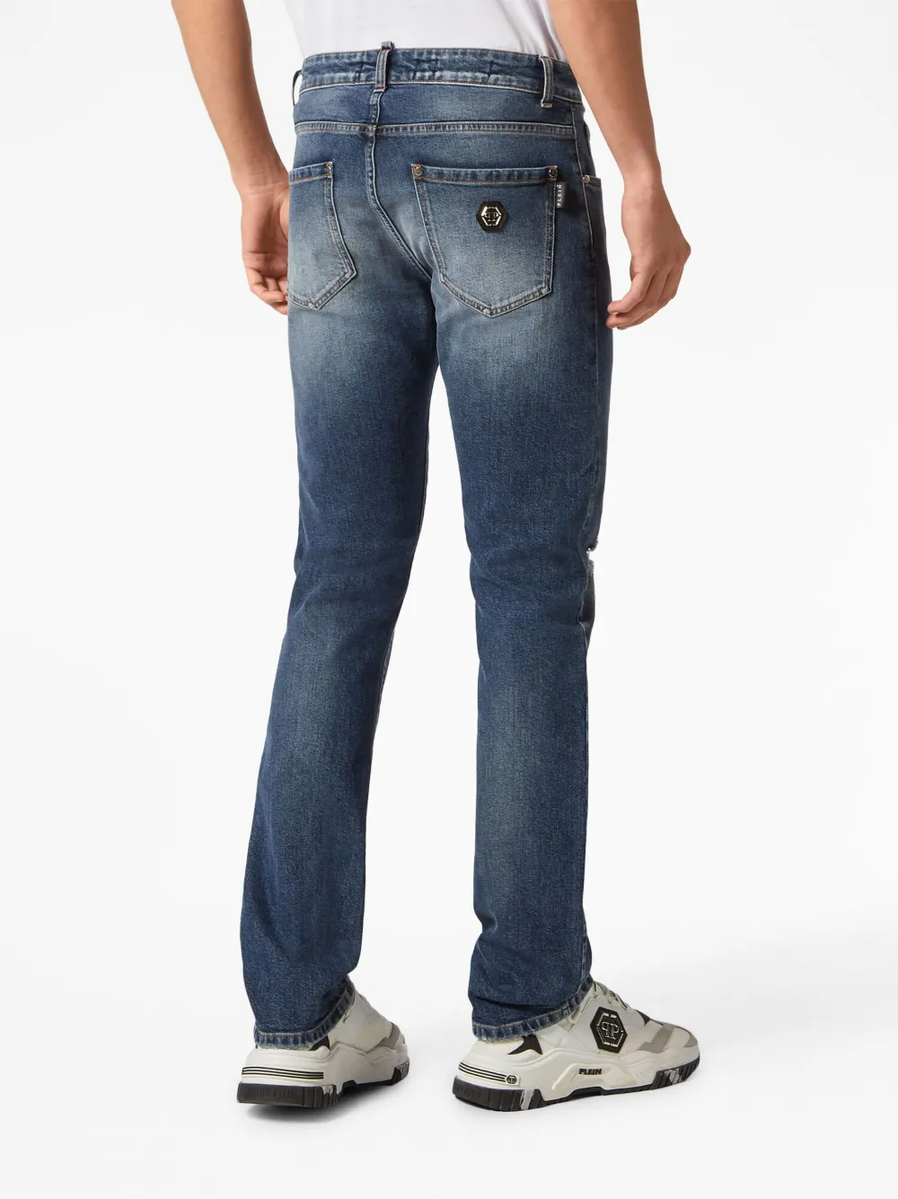 Shop Philipp Plein Logo-patch Straight-leg Jeans In Blue