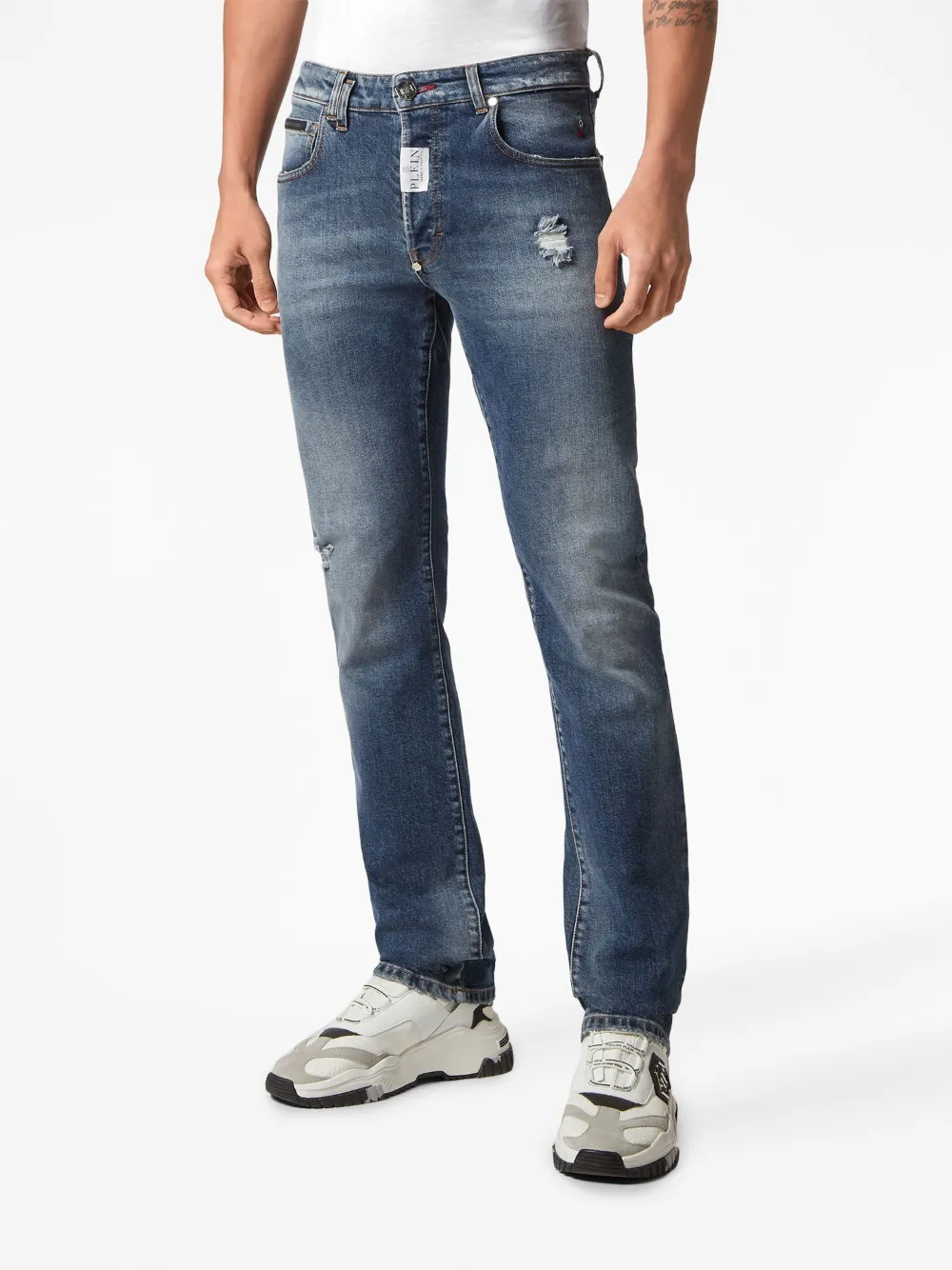 Shop Philipp Plein Logo-patch Straight-leg Jeans In Blue