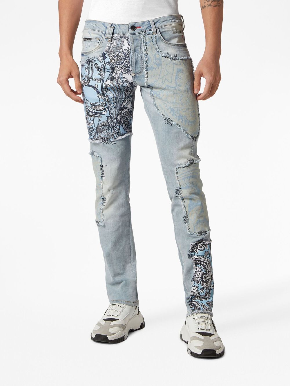 Shop Philipp Plein Paisley-print Straight-let Jeans In Blue
