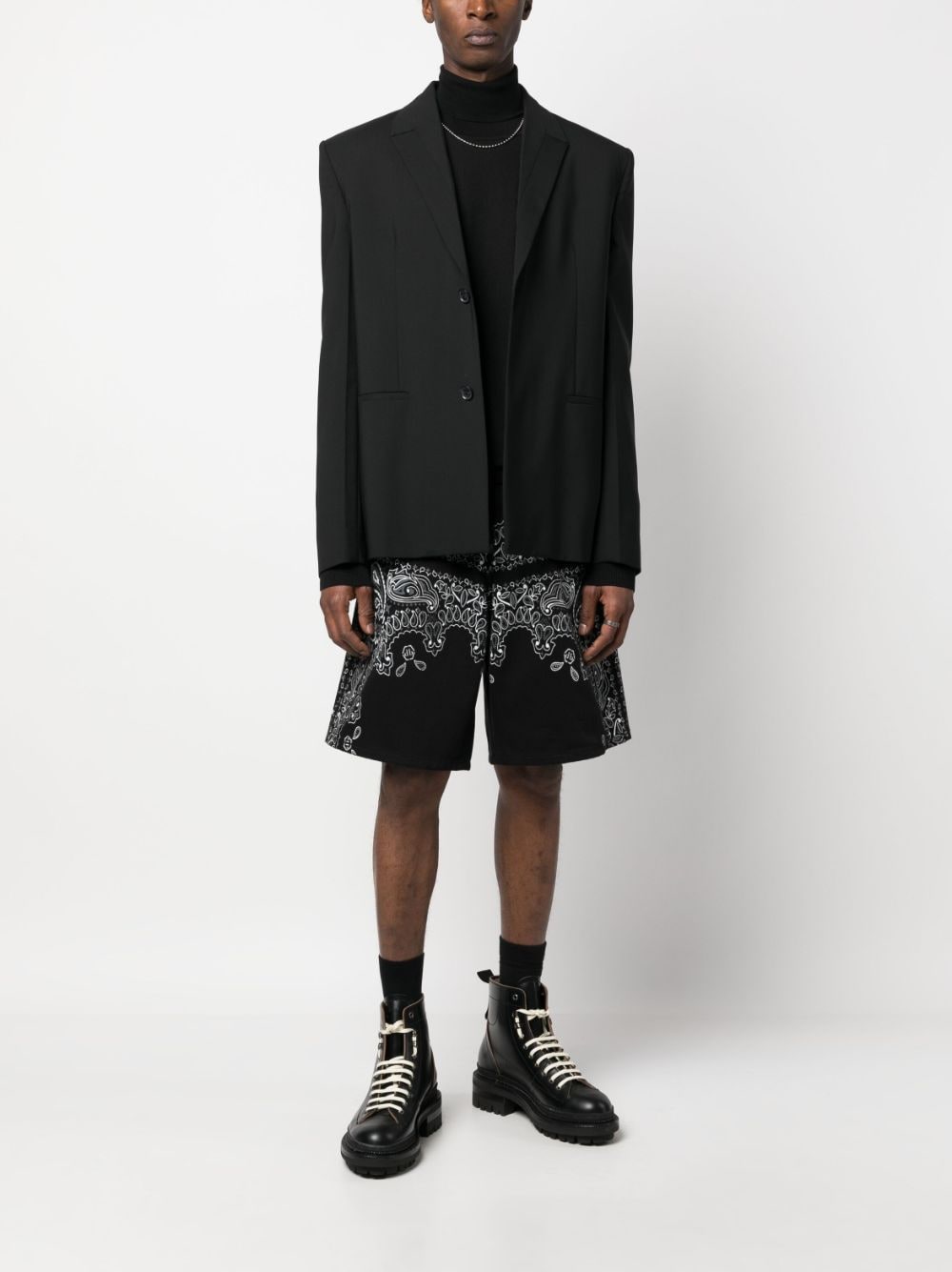 Shop Philipp Plein Paisley-print Denim Bermuda Shorts In Black
