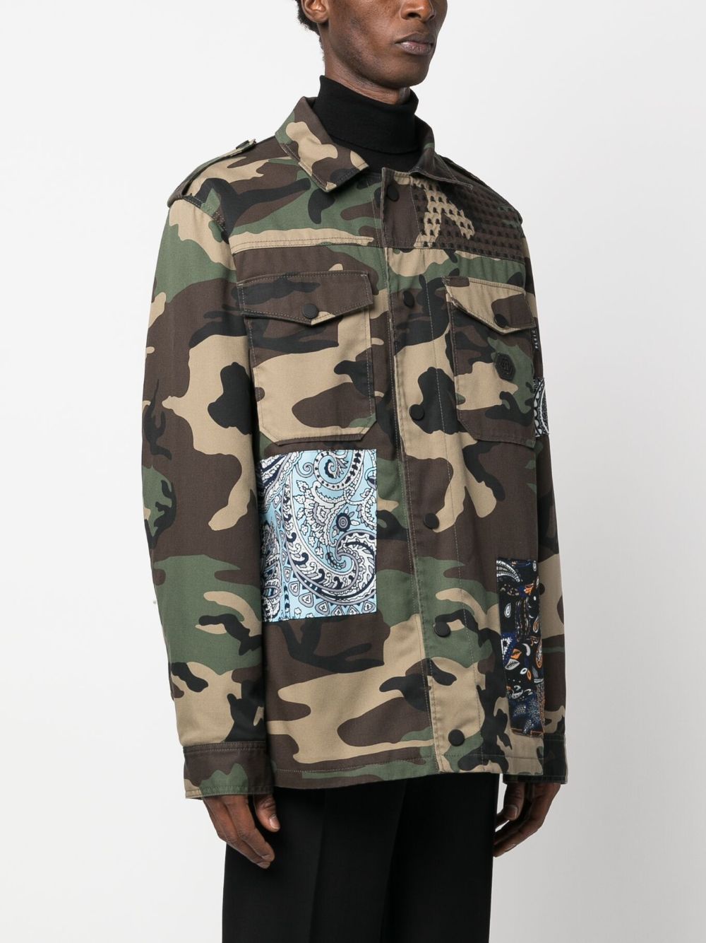 Shop Philipp Plein Camouflage-print Paisley-patch Jacket In Green