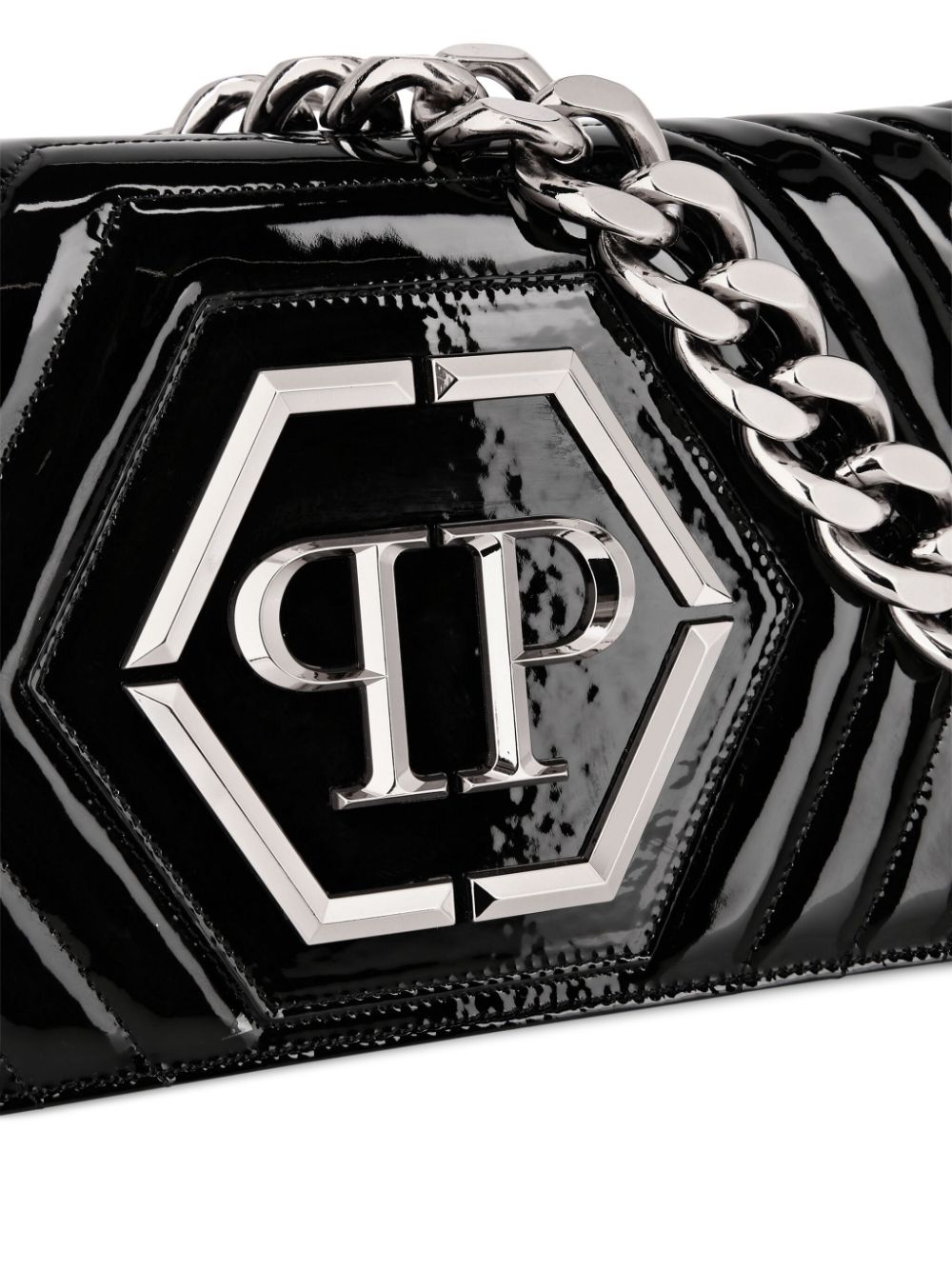Shop Philipp Plein Small Quilted Patent-leather Shoulder Bag In Black