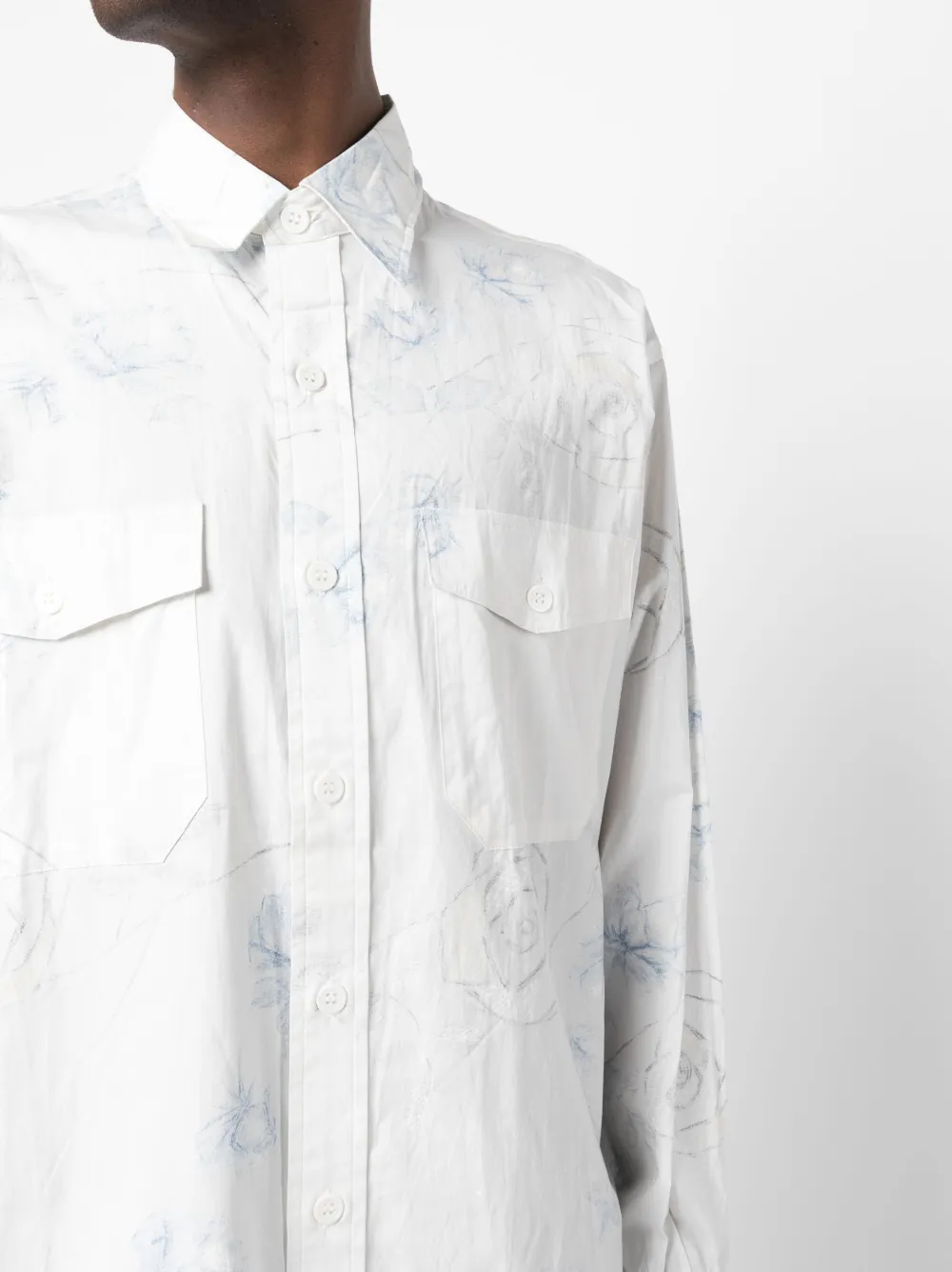 Shop Yohji Yamamoto Floral-print Cotton Shirt In Weiss