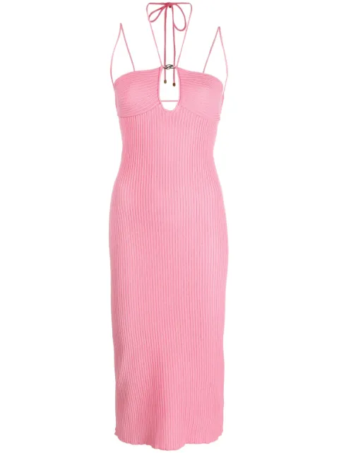 Blumarine vestido de canalé con placa del logo
