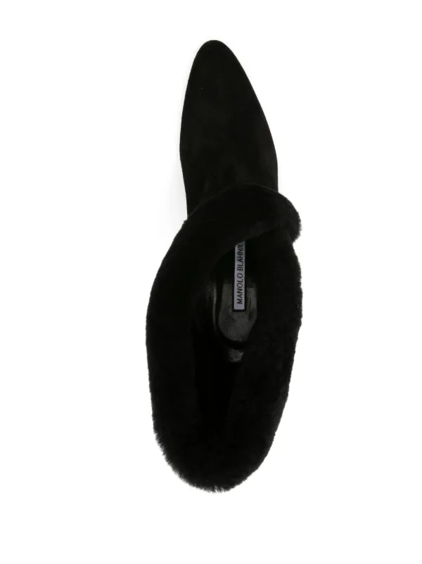 Manolo Blahnik Nestanu 105mm Suede Boots | Black | FARFETCH IN
