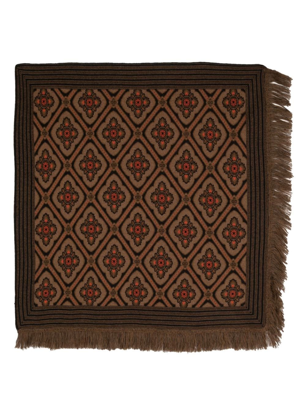 Etro Brown Jacquard Fringed Scarf