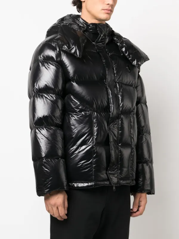 Black Shiny Puffer Jacket Mens with Hood