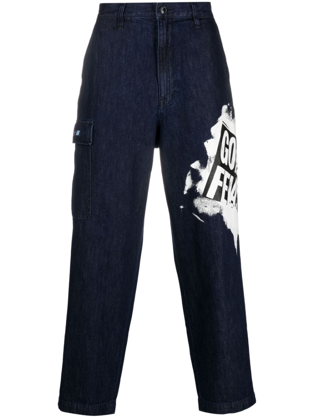 WTAPS logo-print cotton trousers - Blue