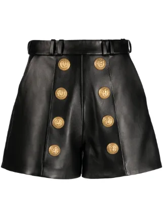 Balmain button-embellished Leather Shorts | Black | FARFETCH