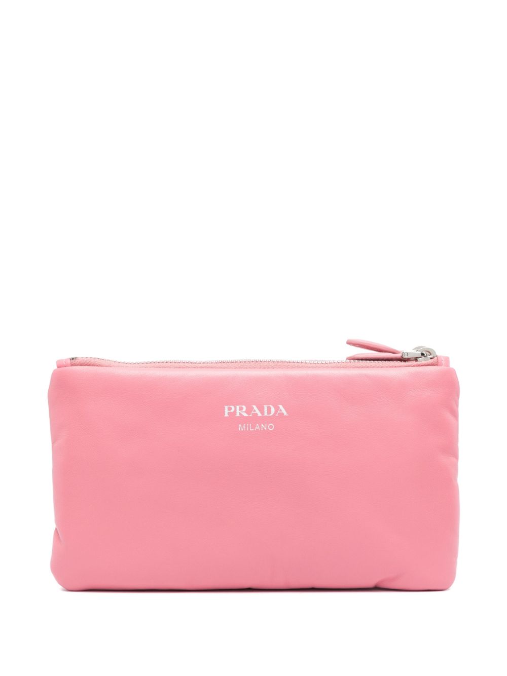 Prada triangle-logo leather makeup bag - Roze