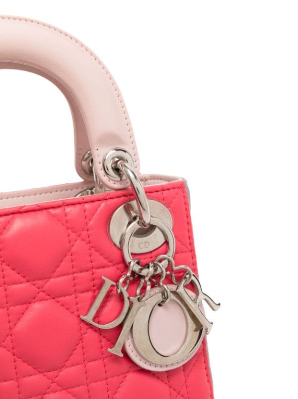 2014 Pre-owned Cannage Mini Lady Dior Two-Way Handbag - Pink