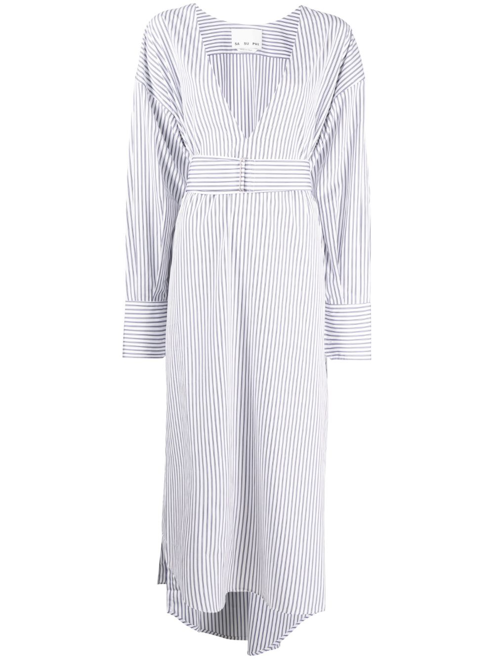 stripe-pattern belted shirt dress