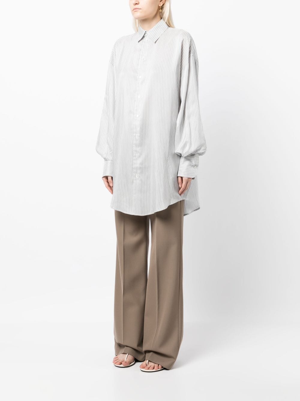 Shop Sa Su Phi Long-length Striped Cotton Shirt In Weiss