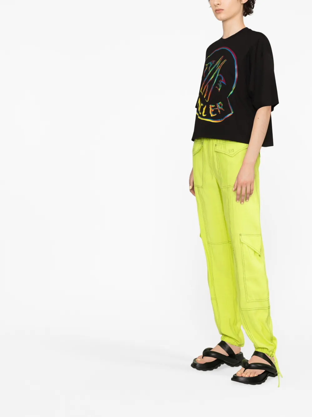 Moncler Oversize Logo Cotton Graphic Tee In Black