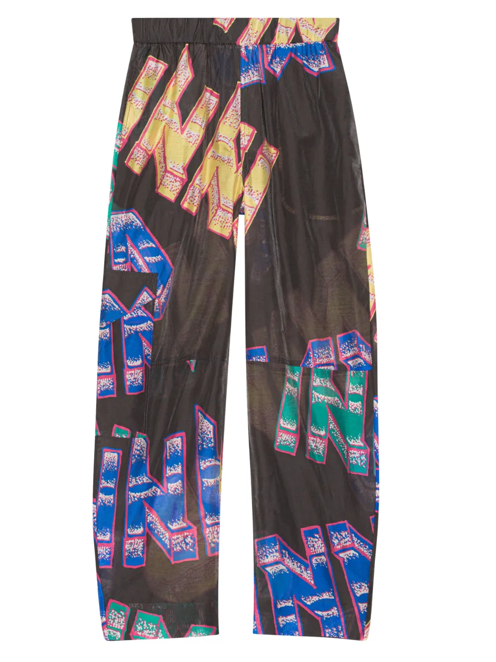GANNI logo-print sheer curve trousers | Brown | Image 1